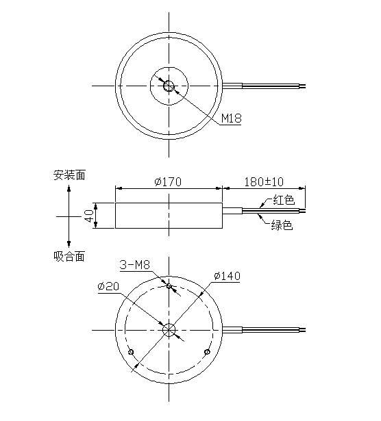 圆形电永磁吸盘SDL-DYC17040A-24L04尺寸图