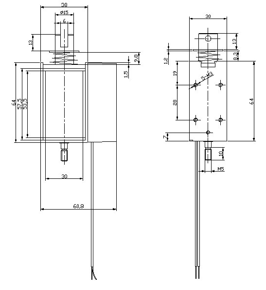 框架推拉式电磁铁产品尺寸图