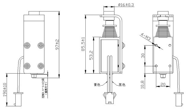 直流弹珠机电磁铁,24V游戏机电磁铁-尺寸图